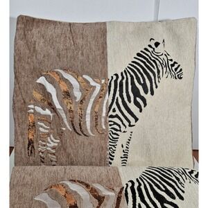 AmHoo Set of 2 Chenille Zebra Patchwork Throw Pillow Covers 18x18 Nougat